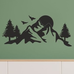 Wandaufkleber Wandtattoo Aufkleber Wand Tattoo Landschaft Berge Alpen Weg Kompass Hirsch Geweih Panorama Wandern Globus Biker