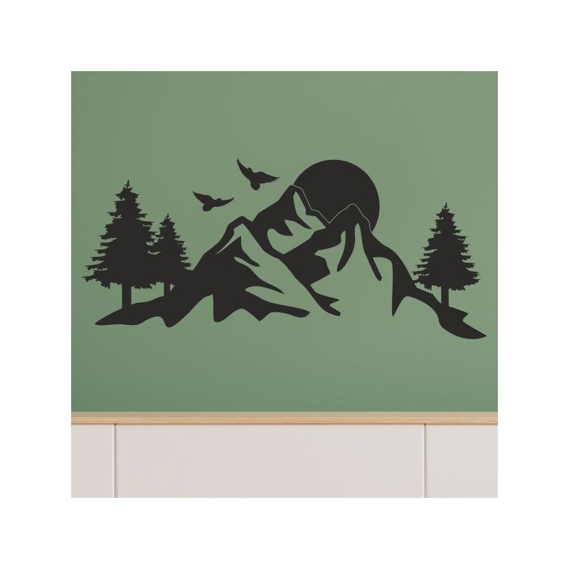 Wandaufkleber Wandtattoo Aufkleber Wand Tattoo Landschaft Berge Alpen Weg Kompass Hirsch Geweih Panorama Wandern Globus Biker