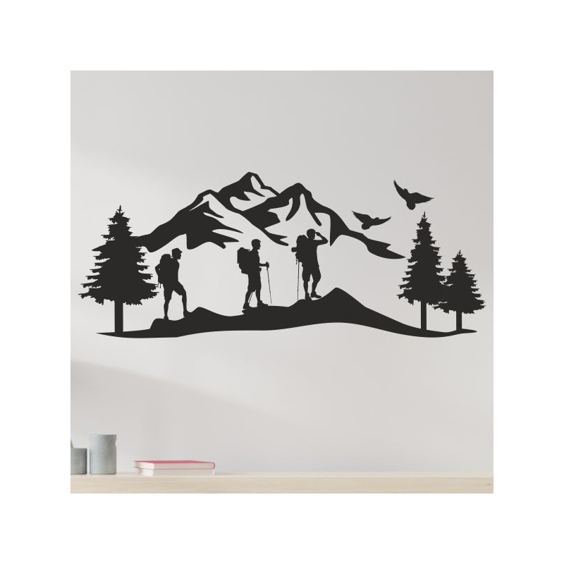Wandaufkleber Wandtattoo Aufkleber Wand Tattoo Landschaft Berge Alpen Weg Kompass Hirsch Geweih Panorama Wandern Globus Biker
