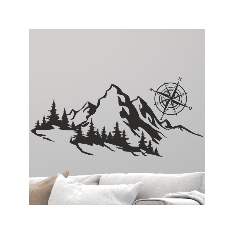 Wandaufkleber Wandtattoo Aufkleber Wand Tattoo Landschaft Berge Alpen Weg Kompass Hirsch Geweih Panorama Wandern Globus Biker