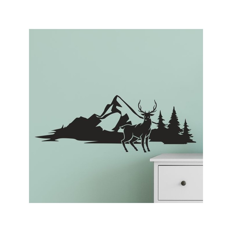 Wandaufkleber Wandtattoo Aufkleber Wand Tattoo Landschaft Berge Alpen Weg Kompass Hirsch Geweih Panorama Wandern Globus Biker