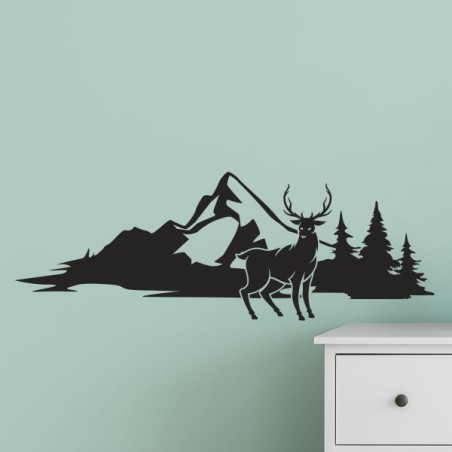 Wandaufkleber Wandtattoo Aufkleber Wand Tattoo Landschaft Berge Alpen Weg Kompass Hirsch Geweih Panorama Wandern Globus Biker