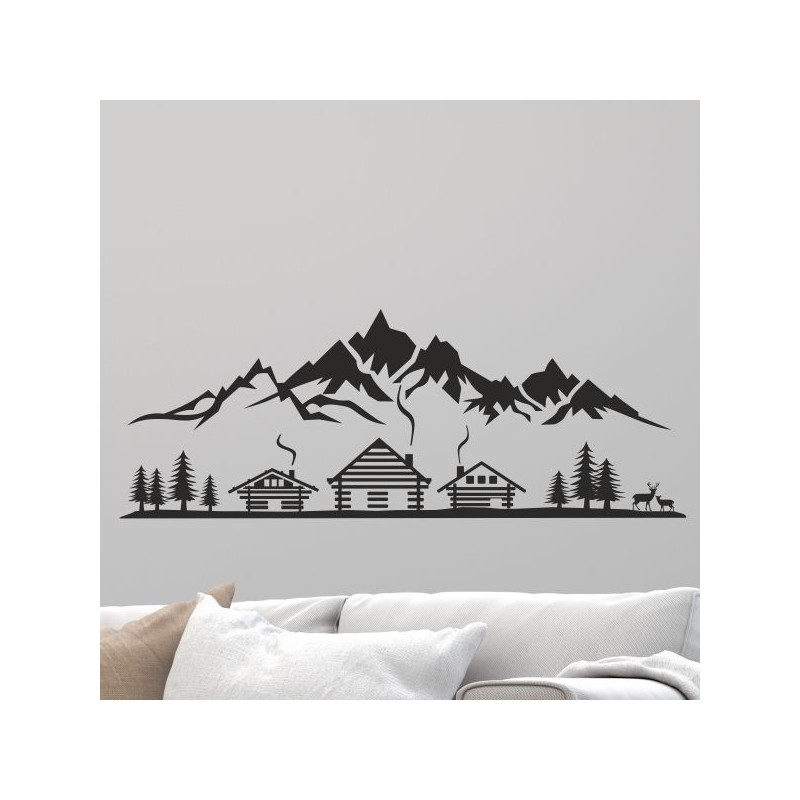 Wandaufkleber Wandtattoo Aufkleber Wand Tattoo Landschaft Berge Alpen Weg Kompass Hirsch Geweih Panorama Wandern Globus Biker