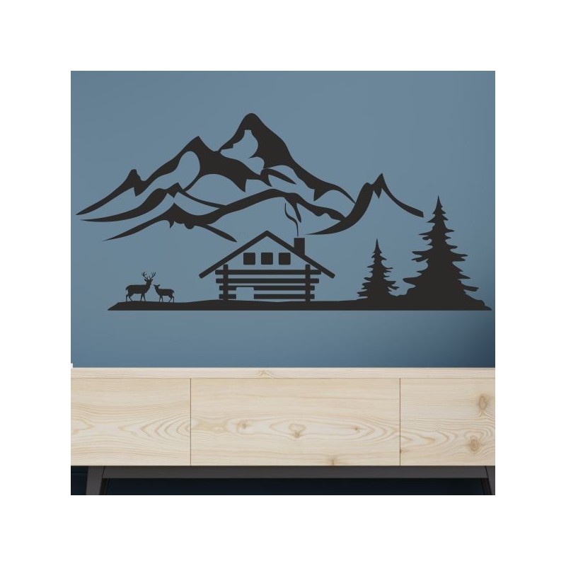 Wandaufkleber Wandtattoo Aufkleber Wand Tattoo Landschaft Berge Alpen Weg Kompass Hirsch Geweih Panorama Wandern Globus Biker