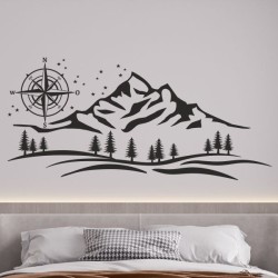 Wandaufkleber Wandtattoo Aufkleber Wand Tattoo Landschaft Berge Alpen Weg Kompass Hirsch Geweih Panorama Wandern Globus Biker