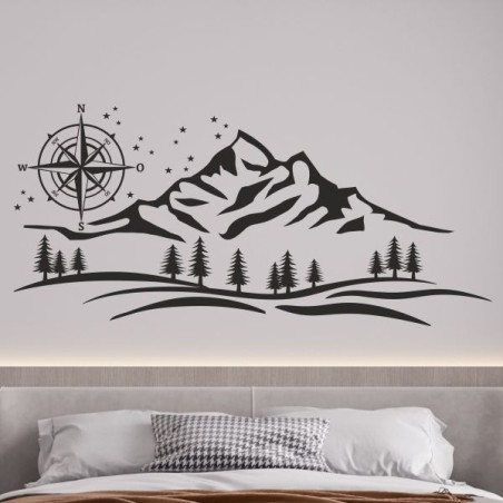 Wandaufkleber Wandtattoo Aufkleber Wand Tattoo Landschaft Berge Alpen Weg Kompass Hirsch Geweih Panorama Wandern Globus Biker