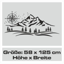 Wandaufkleber Wandtattoo Aufkleber Wand Tattoo Landschaft Berge Alpen Weg Kompass Hirsch Geweih Panorama Wandern Globus Biker