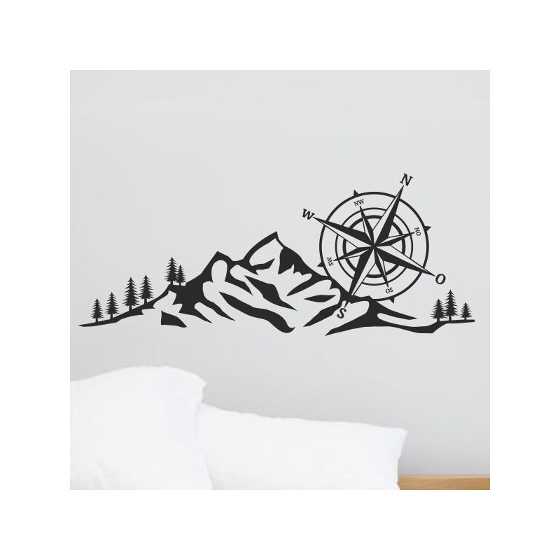 Wandaufkleber Wandtattoo Aufkleber Wand Tattoo Landschaft Berge Alpen Weg Kompass Hirsch Geweih Panorama Wandern Globus Biker