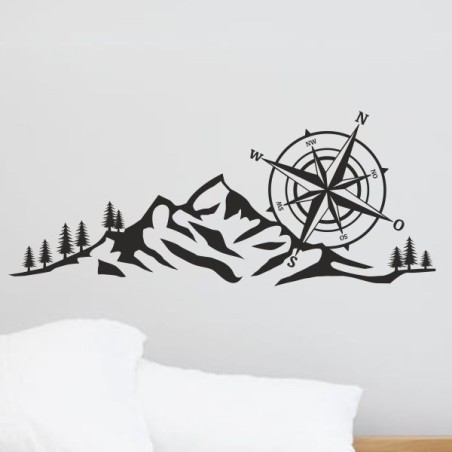 Wandaufkleber Wandtattoo Aufkleber Wand Tattoo Landschaft Berge Alpen Weg Kompass Hirsch Geweih Panorama Wandern Globus Biker