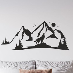 Wandaufkleber Wandtattoo Aufkleber Wand Tattoo Landschaft Berge Alpen Weg Kompass Hirsch Geweih Panorama Wandern Globus Biker