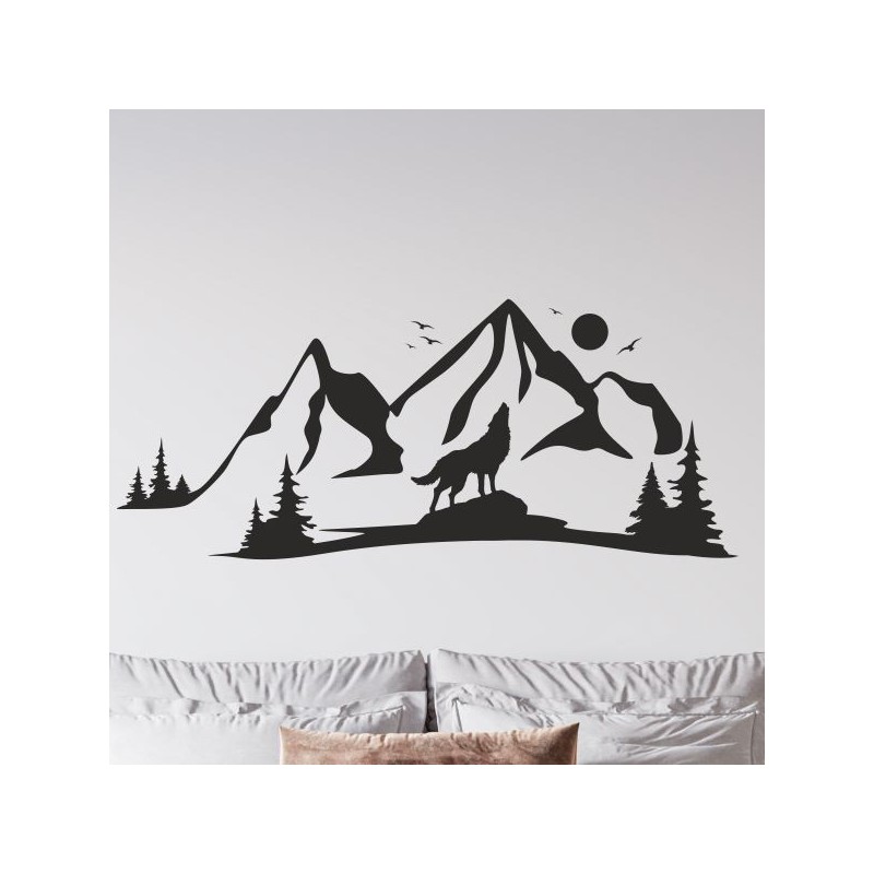 Wandaufkleber Wandtattoo Aufkleber Wand Tattoo Landschaft Berge Alpen Weg Kompass Hirsch Geweih Panorama Wandern Globus Biker