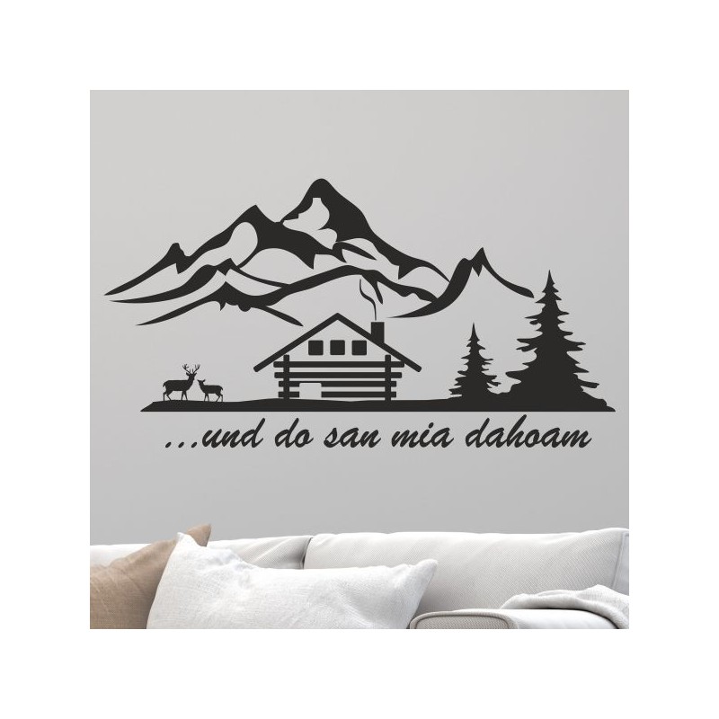 Wandaufkleber Wandtattoo Aufkleber Wand Tattoo Landschaft Berge Alpen Weg Kompass Hirsch Geweih Panorama Wandern Globus Biker