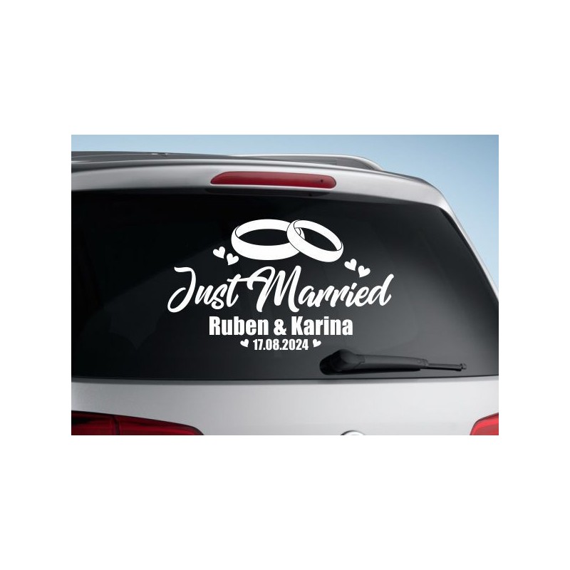 Aufkleber Just Married Ehe Hochzeit Paar Liebe Herz Ringe Datum Namen Aufkleber Just Married Ehe Hochzeit Paar Liebe Herz Ringe Datum Namen