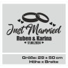 Aufkleber Just Married Ehe Hochzeit Paar Liebe Herz Ringe Datum Namen