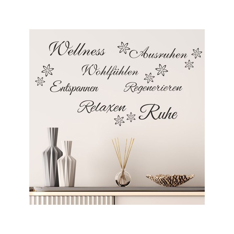 Wandaufkleber Wandtattoo Aufkleber Wand Tattoo Bad Wellness Oase Lounge Relax Spa Erholung Delphin Wasser Meer Blumen Ranke