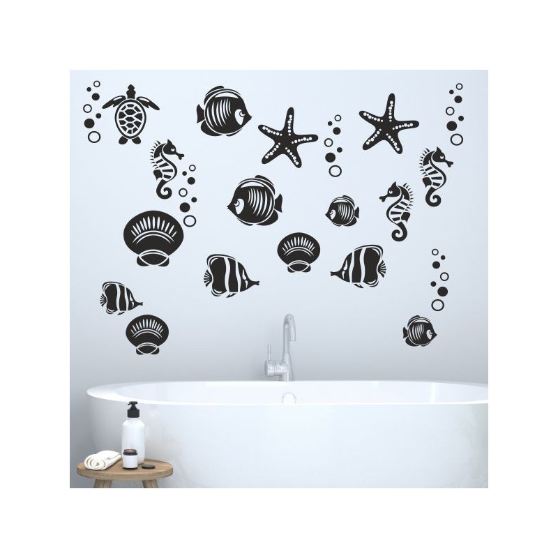 Wandaufkleber Wandtattoo Aufkleber Wand Tattoo Bad Wellness Oase Lounge Relax Spa Erholung Delphin Wasser Meer Blumen Ranke