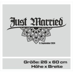Aufkleber Just Married Ehe Hochzeit Paar Liebe Herz Ringe Datum Namen