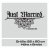 Aufkleber Just Married Ehe Hochzeit Paar Liebe Herz Ringe Datum Namen