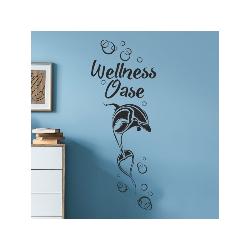 Wandaufkleber Wandtattoo Aufkleber Wand Tattoo Bad Wellness Oase Lounge Relax Spa Erholung Delphin Wasser Meer Blumen Ranke