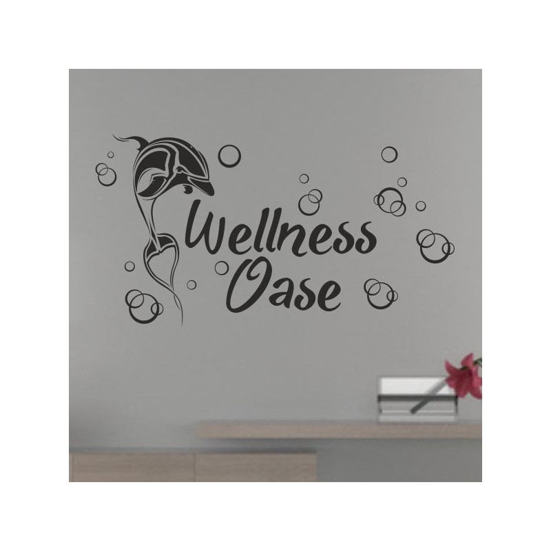 Wandaufkleber Wandtattoo Aufkleber Wand Tattoo Bad Wellness Oase Lounge Relax Spa Erholung Delphin Wasser Meer Blumen Ranke