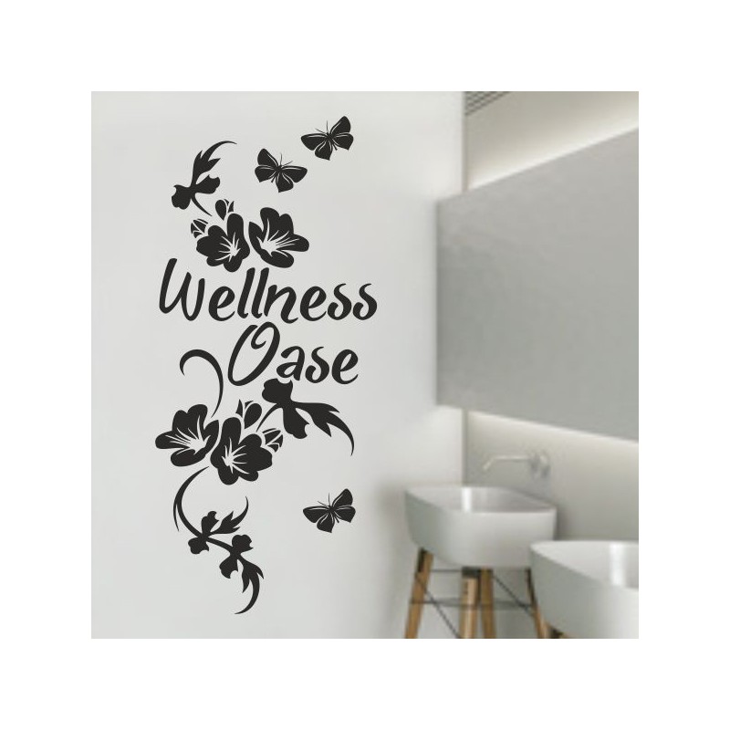 Wandaufkleber Wandtattoo Aufkleber Wand Tattoo Bad Wellness Oase Lounge Relax Spa Erholung Delphin Wasser Meer Blumen Ranke