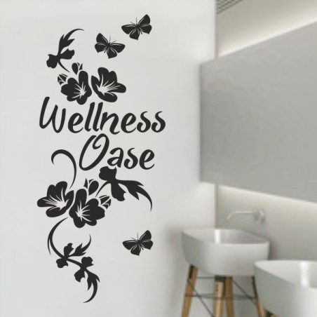 Wandaufkleber Wandtattoo Aufkleber Wand Tattoo Bad Wellness Oase Lounge Relax Spa Erholung Delphin Wasser Meer Blumen Ranke
