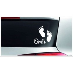 Babyaufkleber Auto Aufkleber Fuß Abdruck Füße  + Wunschname Baby on Tour on Board Sticker  Farbe & Name wählbar