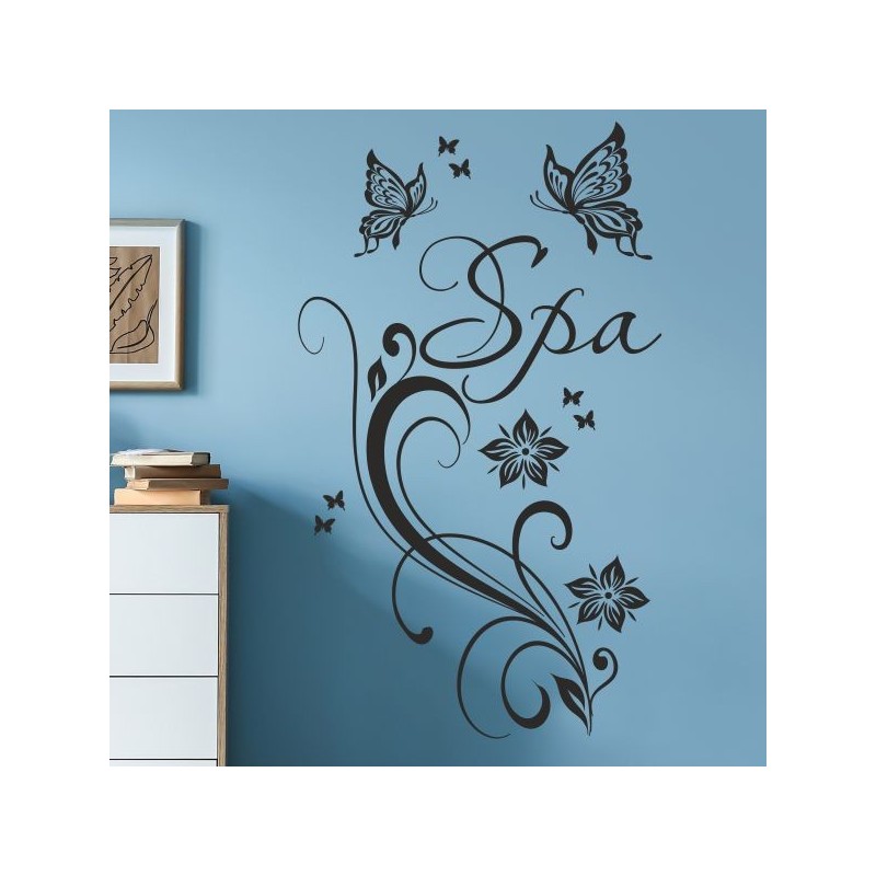 Wandaufkleber Wandtattoo Aufkleber Wand Tattoo Bad Wellness Oase Lounge Relax Spa Erholung Delphin Wasser Meer Blumen Ranke
