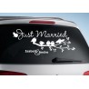 Aufkleber Just Married Ehe Hochzeit Paar Liebe Herz Ringe Datum Namen
