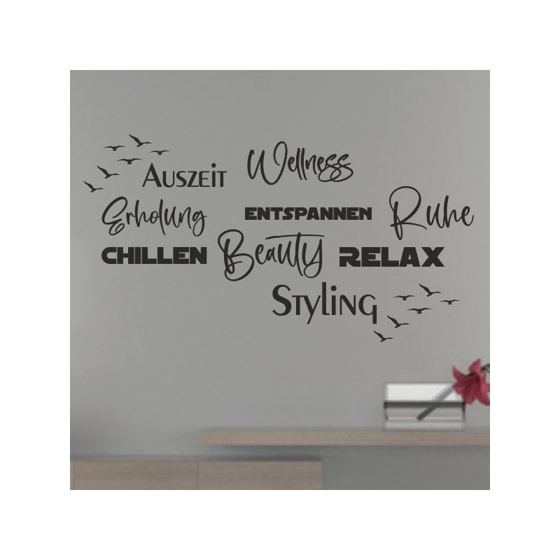 Wandaufkleber Wandtattoo Aufkleber Wand Tattoo Bad Wellness Oase Lounge Relax Spa Erholung Delphin Wasser Meer Blumen Ranke