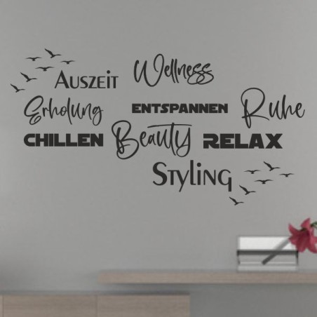 Wandaufkleber Wandtattoo Aufkleber Wand Tattoo Bad Wellness Oase Lounge Relax Spa Erholung Delphin Wasser Meer Blumen Ranke