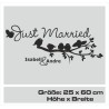 Aufkleber Just Married Ehe Hochzeit Paar Liebe Herz Ringe Datum Namen