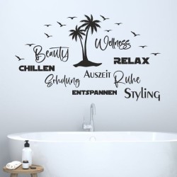 Wandaufkleber Wandtattoo Aufkleber Wand Tattoo Bad Wellness Oase Lounge Relax Spa Erholung Delphin Wasser Meer Blumen Ranke