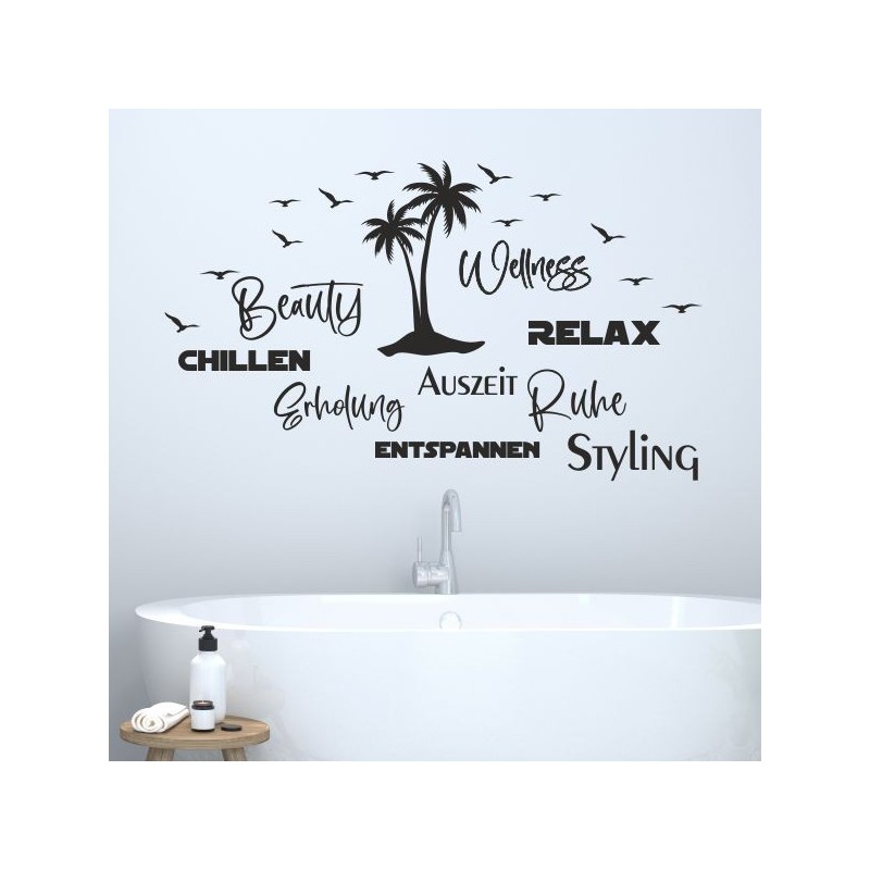 Wandaufkleber Wandtattoo Aufkleber Wand Tattoo Bad Wellness Oase Lounge Relax Spa Erholung Delphin Wasser Meer Blumen Ranke