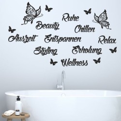 Wandaufkleber Wandtattoo Aufkleber Wand Tattoo Bad Wellness Oase Lounge Relax Spa Erholung Delphin Wasser Meer Blumen Ranke