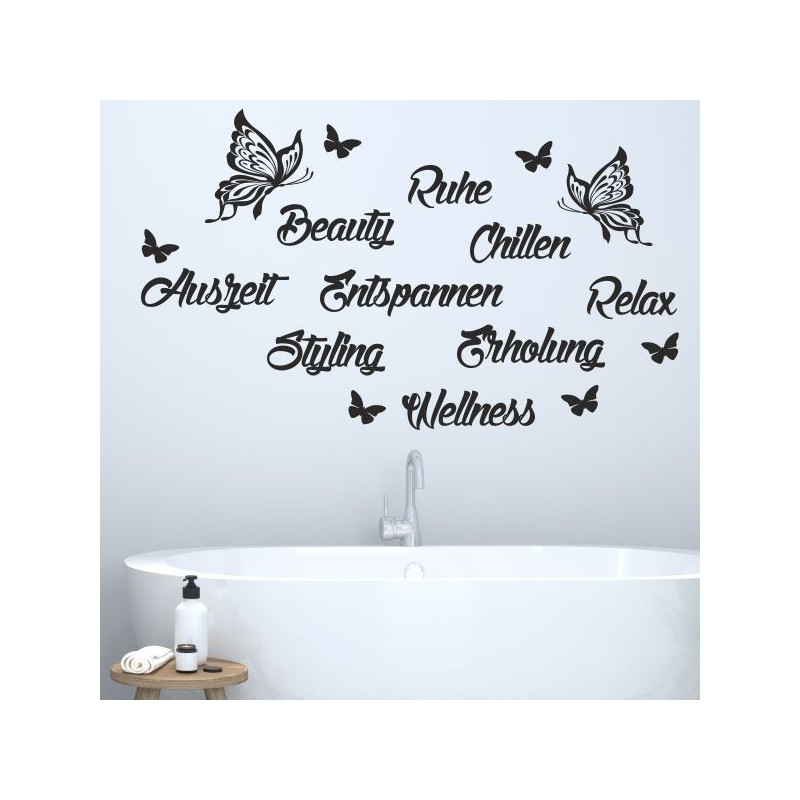 Wandaufkleber Wandtattoo Aufkleber Wand Tattoo Bad Wellness Oase Lounge Relax Spa Erholung Delphin Wasser Meer Blumen Ranke