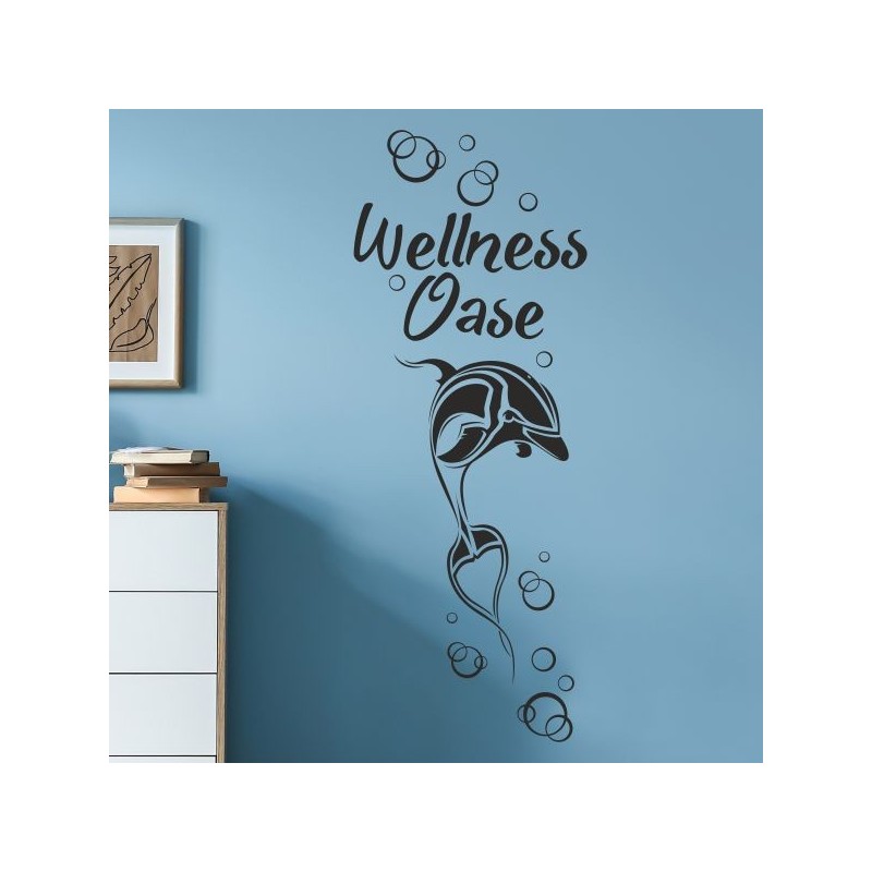 Wandaufkleber Wandtattoo Aufkleber Wand Tattoo Bad Wellness Oase Lounge Relax Spa Erholung Delphin Wasser Meer Blumen Ranke
