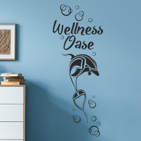 Wandaufkleber Wandtattoo Aufkleber Wand Tattoo Bad Wellness Oase Lounge Relax Spa Erholung Delphin Wasser Meer Blumen Ranke