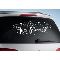 Aufkleber Just Married Ehe Hochzeit Paar Liebe Herz Ringe Datum Namen