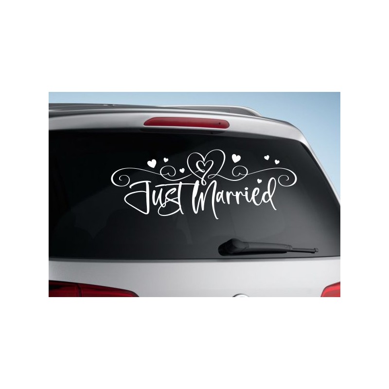 Aufkleber Just Married Ehe Hochzeit Paar Liebe Herz Ringe Datum Namen