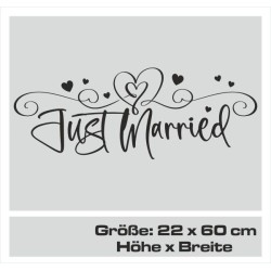 Aufkleber Just Married Ehe Hochzeit Paar Liebe Herz Ringe Datum Namen
