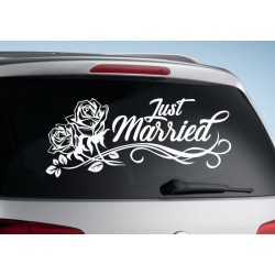 Aufkleber Just Married Ehe Hochzeit Paar Liebe Herz Ringe Datum Namen