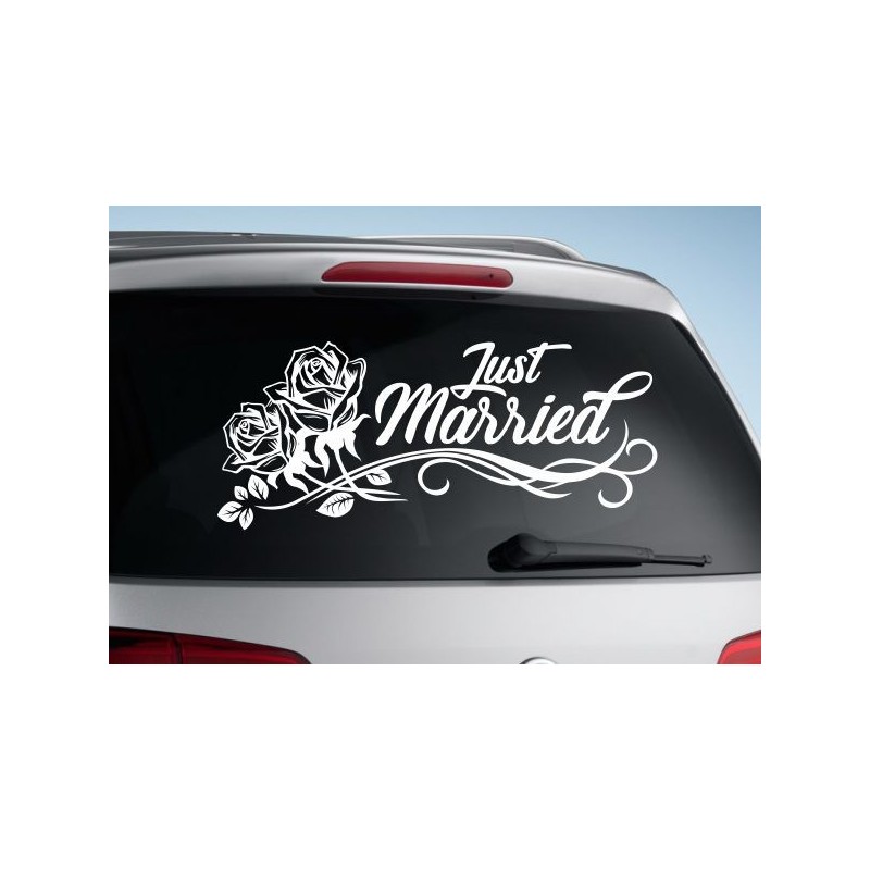 Aufkleber Just Married Ehe Hochzeit Paar Liebe Herz Ringe Datum Namen