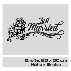 Aufkleber Just Married Ehe Hochzeit Paar Liebe Herz Ringe Datum Namen