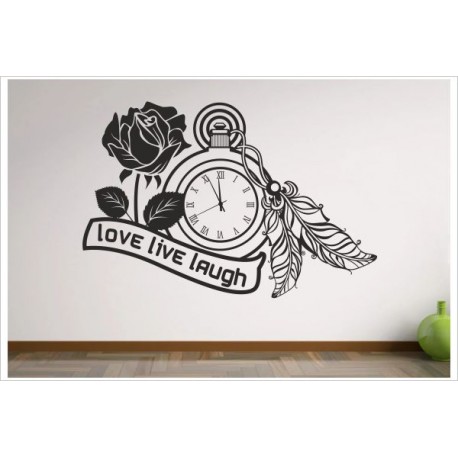 Wohnzimmer Uhr Vintage Rose Zeit Lebe dein Leben Aufkleber Dekor Wandtattoo Wandaufkleber