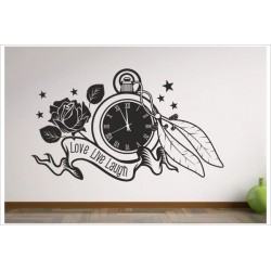 Wohnzimmer Uhr Zeit Taschenuhr Rose Lache  Aufkleber Dekor Wandtattoo Wandaufkleber