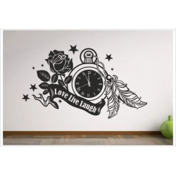 Wohnzimmer Uhr Vintage Rose Zeit Lebe dein Leben Aufkleber Dekor Wandtattoo Wandaufkleber