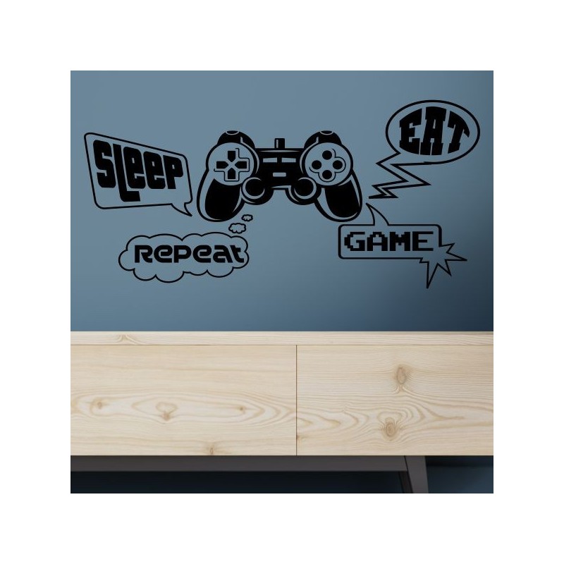 Wandaufkleber Wandtattoo Aufkleber Wand Tattoo Sticker Gamer Game Spiel Konsole Zocken Spielen Game Over Eat Sleep Repeat Level