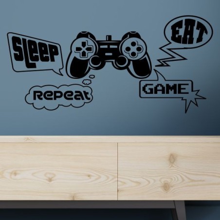 Wandaufkleber Wandtattoo Aufkleber Wand Tattoo Sticker Gamer Game Spiel Konsole Zocken Spielen Game Over Eat Sleep Repeat Level