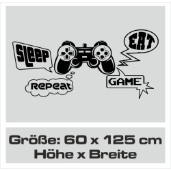 Wandaufkleber Wandtattoo Aufkleber Wand Tattoo Sticker Gamer Game Spiel Konsole Zocken Spielen Game Over Eat Sleep Repeat Level